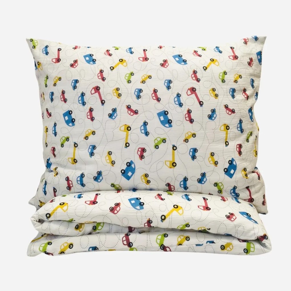 Muszlin ágyneműhuzat kis autó TiaHome - 1x Párna 90x70cm, 1x Paplan 140x200cm