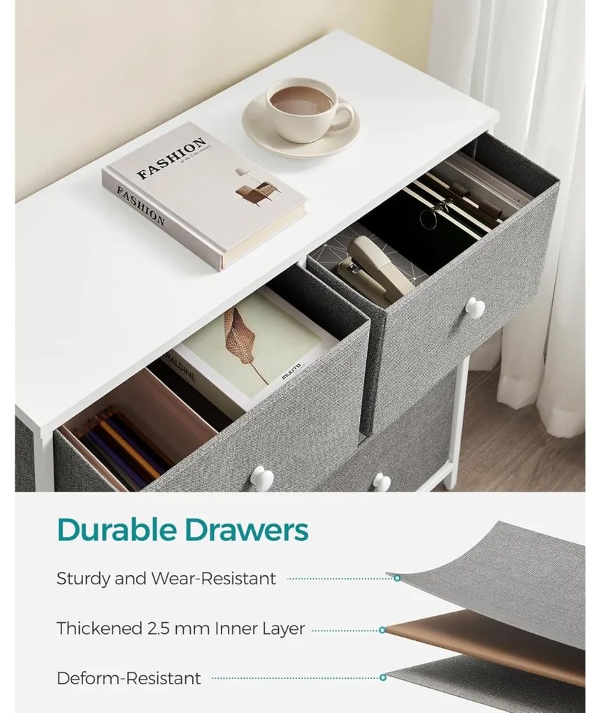 Tároló szekrény hat fiókkal, ruhás szekrény, fehér és világosszürke 80x30x71cm