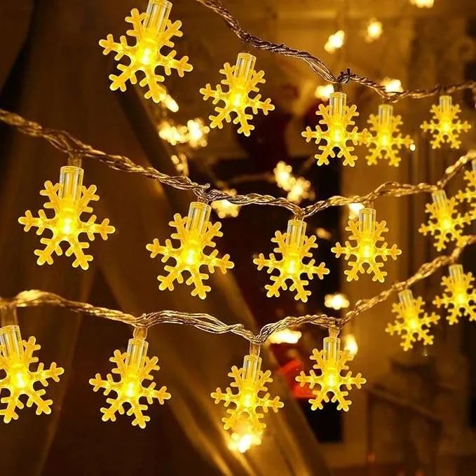 Karácsonyfa fényfüzér Led 40 dióda hópehely 6m meleg fehér