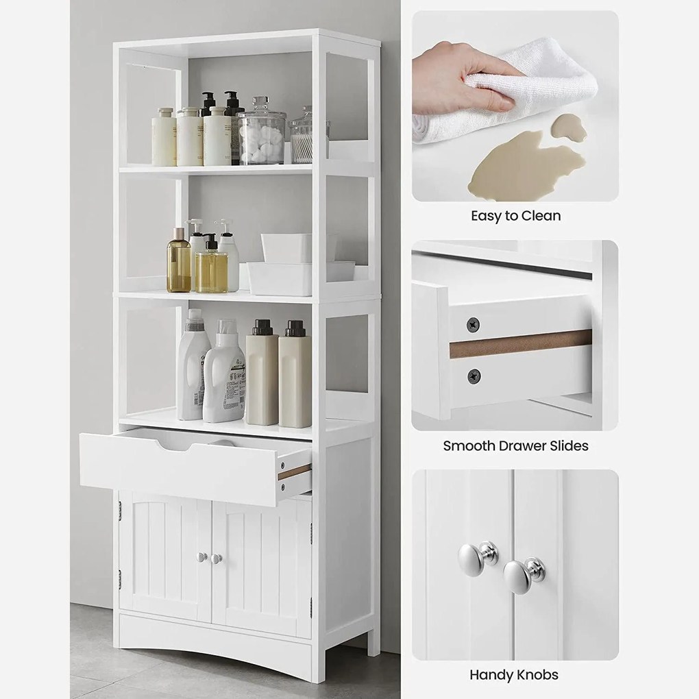 Tárolószekrény, magas szekrény 3 polccal, fehér