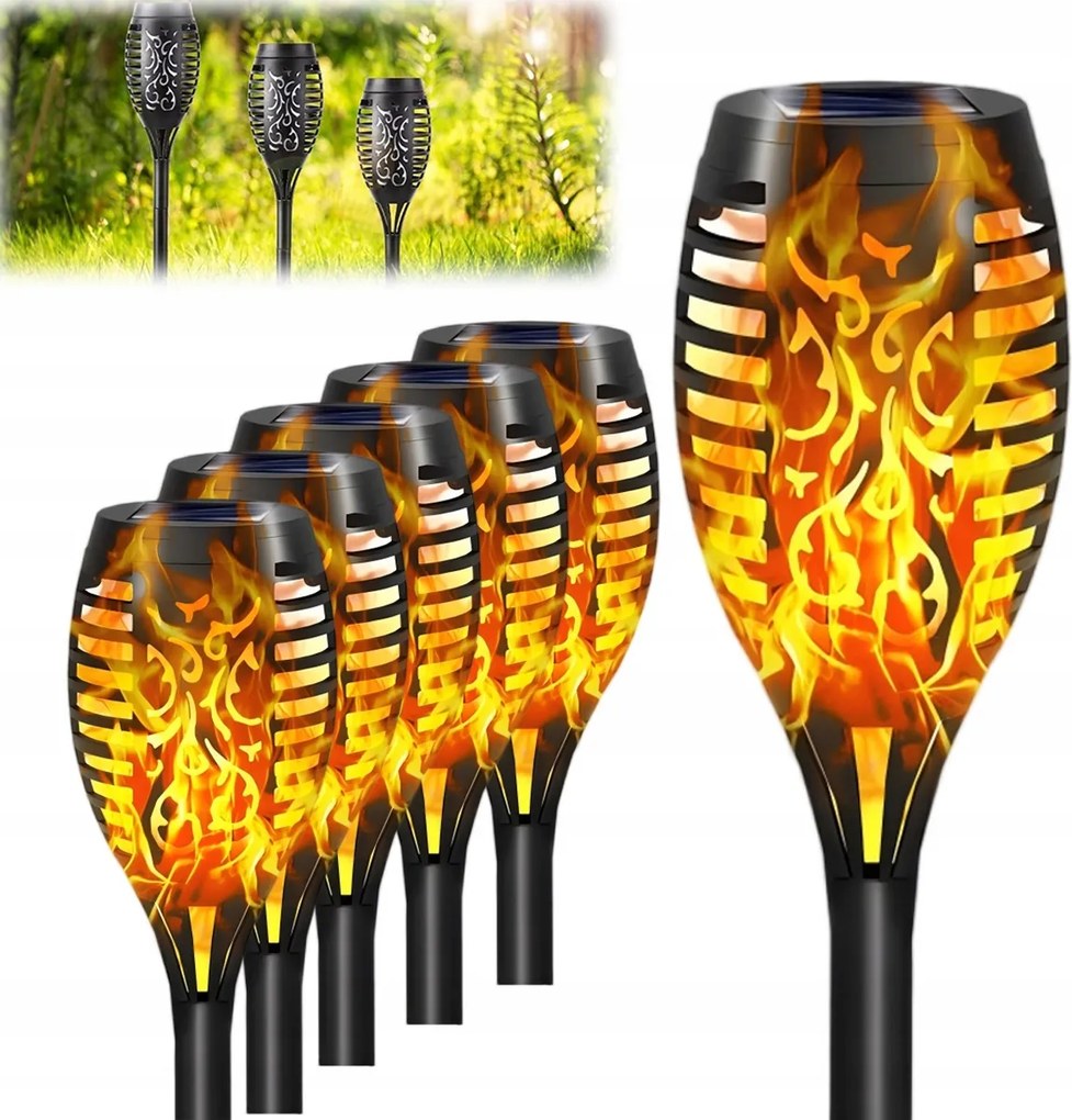 6x Napelemes Kerti Lámpa Fáklya Led Láng Kerti Lámpa Készlet