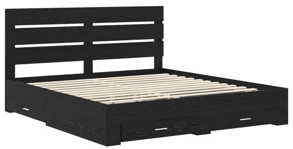 vidaXL Ágykeret fiókkal fejtámlával Fekete tölgy 180 x 200 cm Faanyag