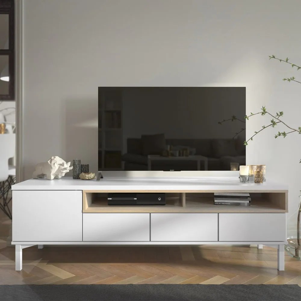 Fehér TV-állvány 156x48x48 cm Roomers – Tvilum