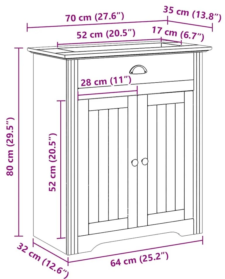mosdószekrény BODO&quot; Fehér és barna 70x35x80 cm színben&quot;