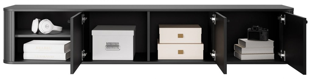 Vesper fali TV szekrény 187 cm háromajtós - fekete / fekete fogantyúkkal