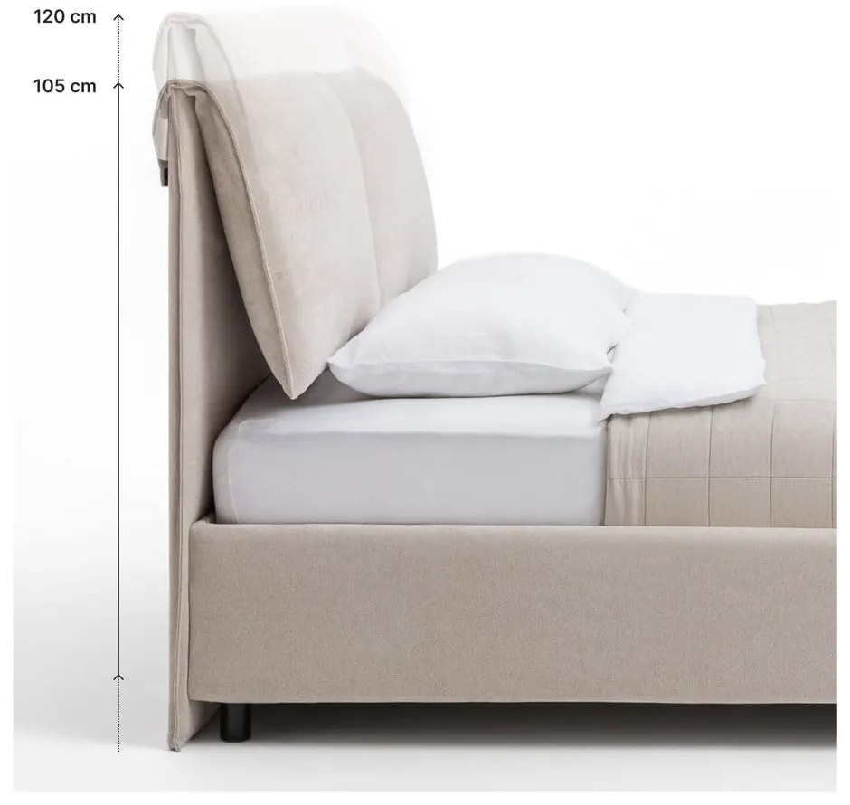 Szürkésbarna kárpitozott ágyneműtartós franciaágy ágyráccsal 160x200 cm Thessa Pillow – Bonami Selection