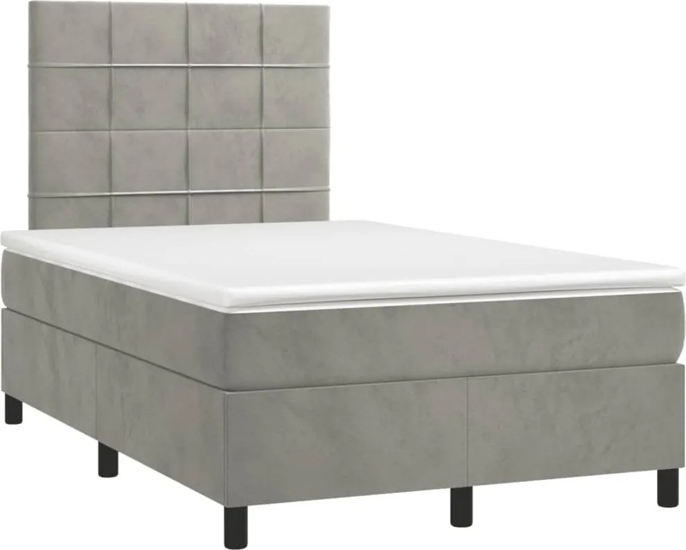 vidaXL világosszürke bársony rugós ágy matraccal 120 x 190 cm
