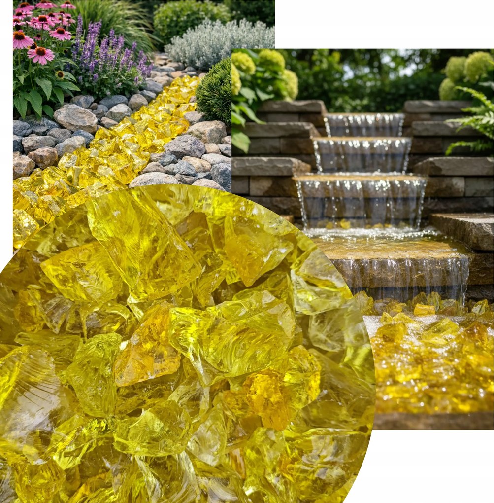 Grys Üveg Kerti Kő Dekorációs Üveg Sárga 3-5CM Gabionokhoz 2kg