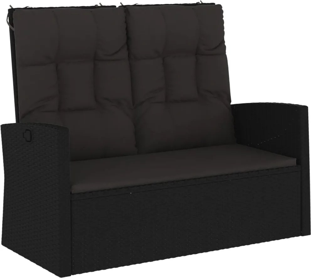 vidaXL fekete polyrattan dönthető kerti pad párnával 118 cm