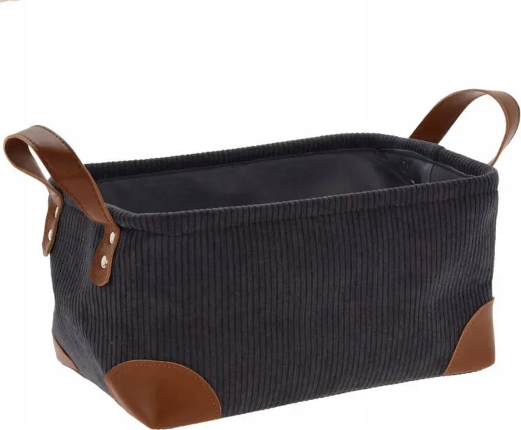 Textil Tároló doboz, szürke kordbársony, 30x20x15 cm, dekoratív, fogantyúkkal