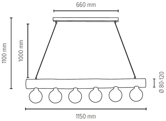 Spot-Light 69870604 - Csillár zsinóron TRABO 6xE27/60W/230V fenyő