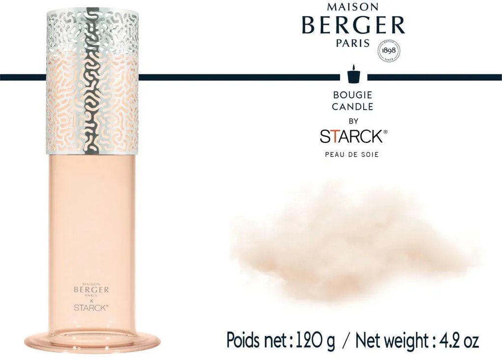 Starck gyertyatartó + gyertya Peau de Soie/Selyem arc 120g rózsaszín - Maison Berger Paris
