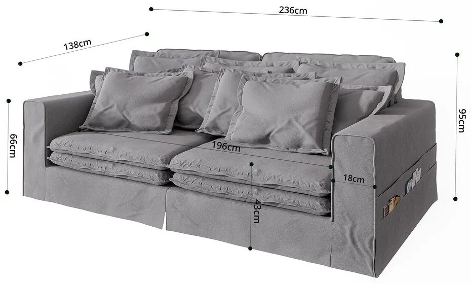 Világosszürke kanapé 236 cm Nora – Ropez