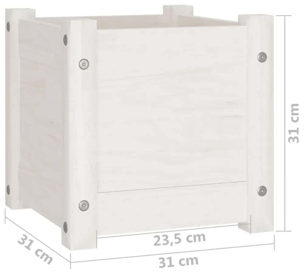 2 db fehér tömör fenyőfa kerti virágtartó 31 x 31 x 31 cm