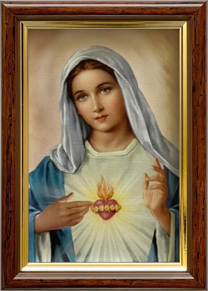 Vászonkép 18x13 Mária Szíve Mária Barna Arany Díszített Fa Keret