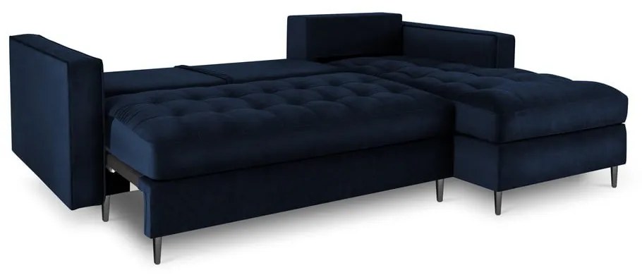 Santo kék kinyitható bársony sarokkanapé, jobb oldali - Milo Casa