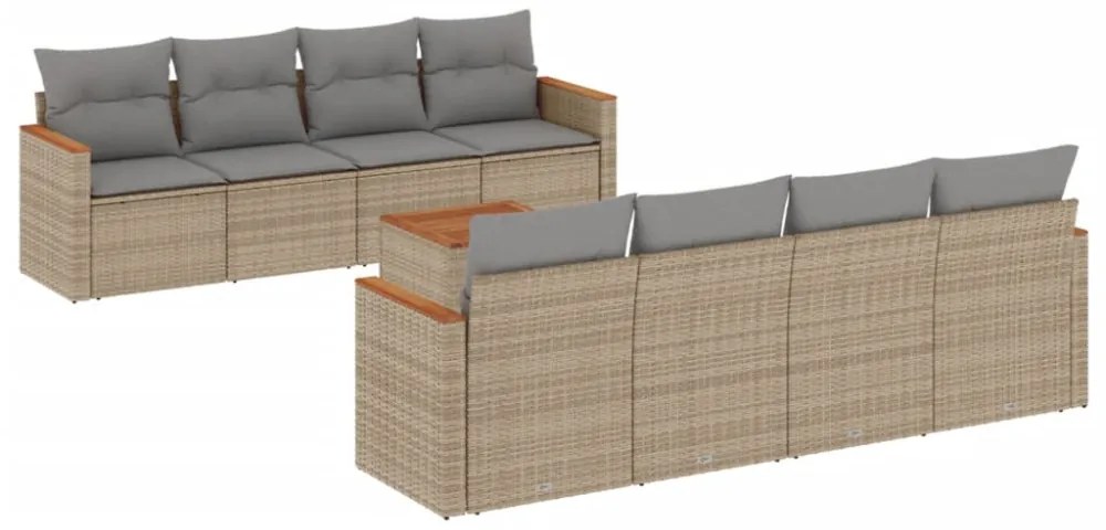 9 részes vegyes bézs polyrattan kerti ülőgarnitúra párnákkal