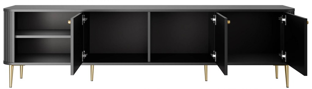 Vesper TV-szekrény 187 cm - fekete / arany lábak