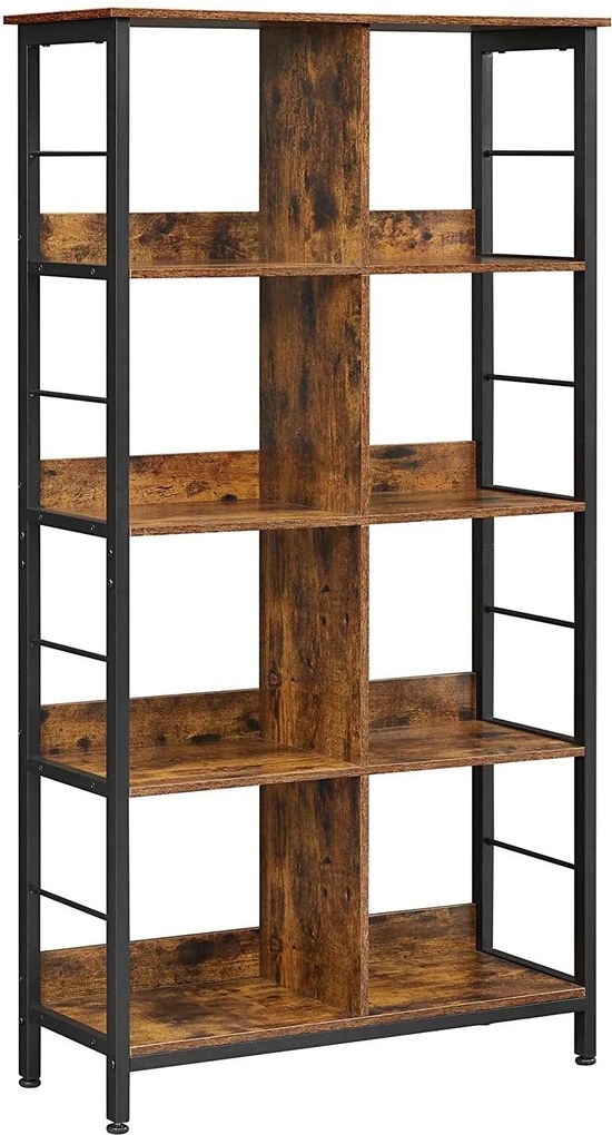 4 szintes könyvespolc, könyvespolc, 80 x 33 x 149 cm, rusztikus barna-fekete