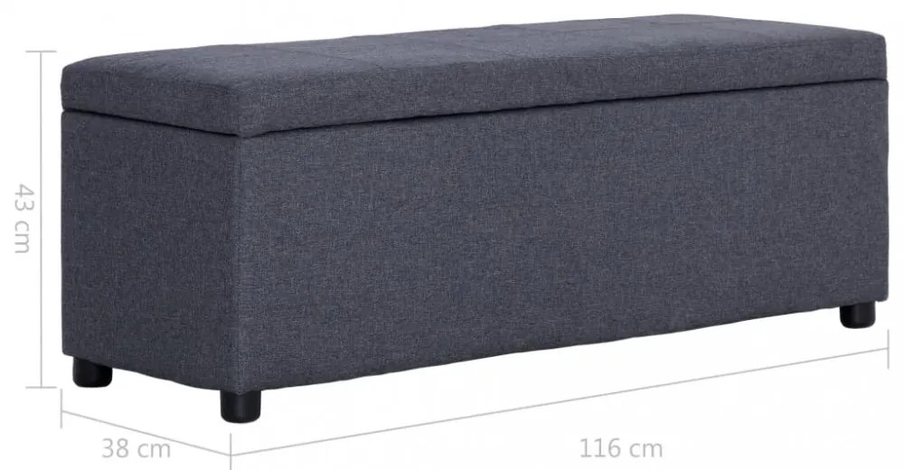 sötétszürke poliészter pad tárolórekesszel 116 cm