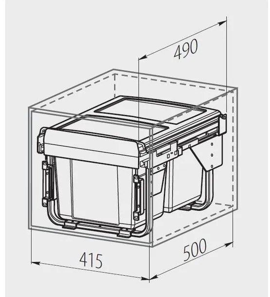 Hulladékgyűjtő GTV Practi Eco 450, szelektív, frontkihúzású, lágy záródás, 2x15 L edénnyel, fedéllel