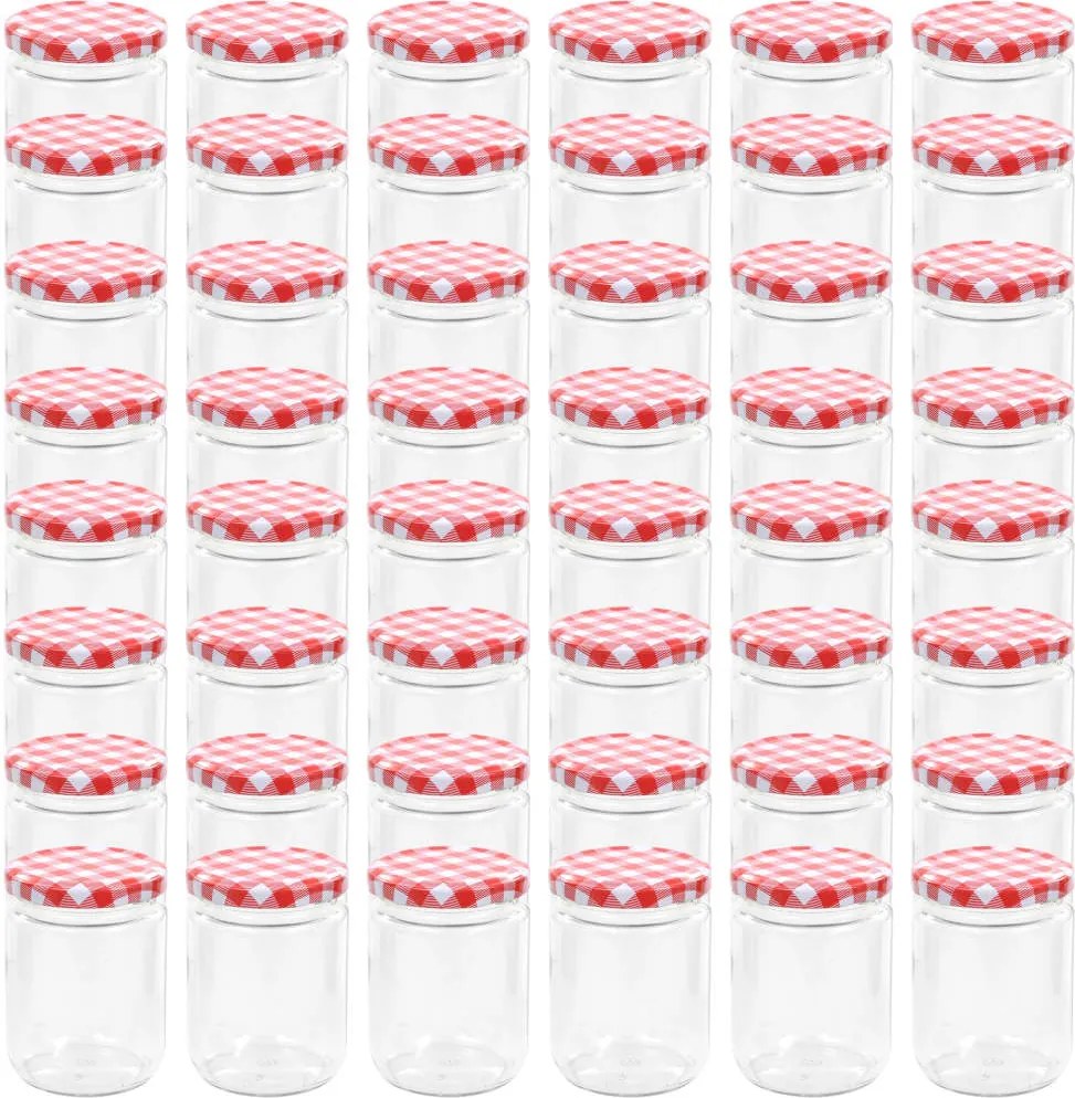 vidaXL 48 db 230 ml-es befőttesüveg piros-fehér tetővel