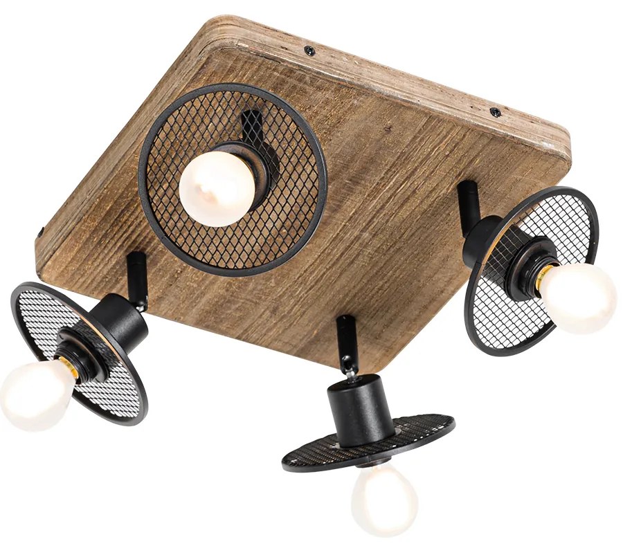 Ipari mennyezeti spotlámpa fekete fával 4 lámpás - Jasmine