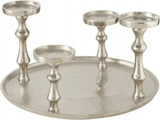 Ezüstözött acélból készült gyertyatartó 4 db 36 cm-es gyertyához