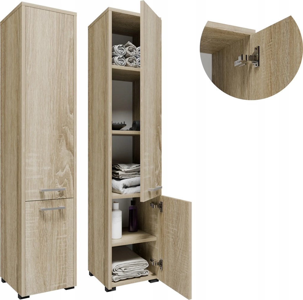 Fürdőszoba szekrény F1402DSON sonoma 140cm álló akasztós oszlop polcos szekrény