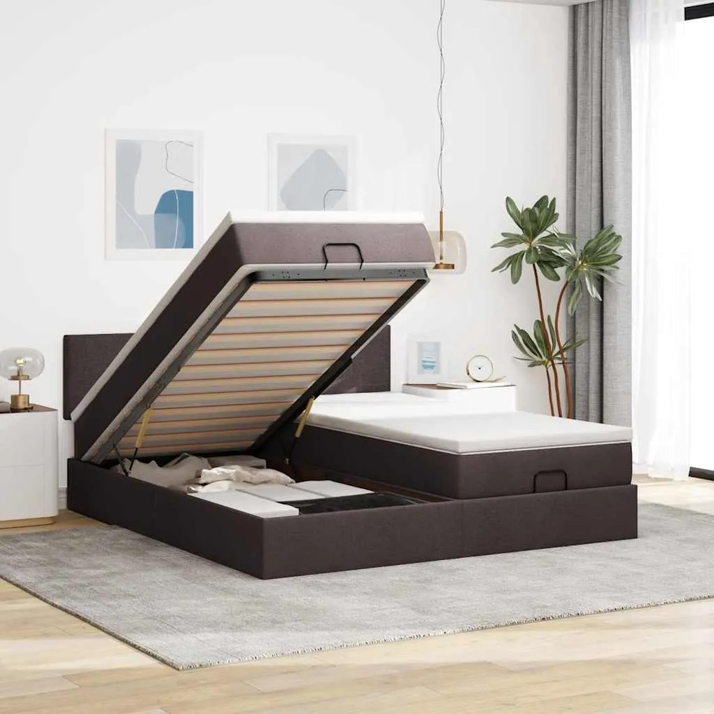 vidaXL Ottomán ágykeret matracokkal Sötétbarna 200x200cm szövet