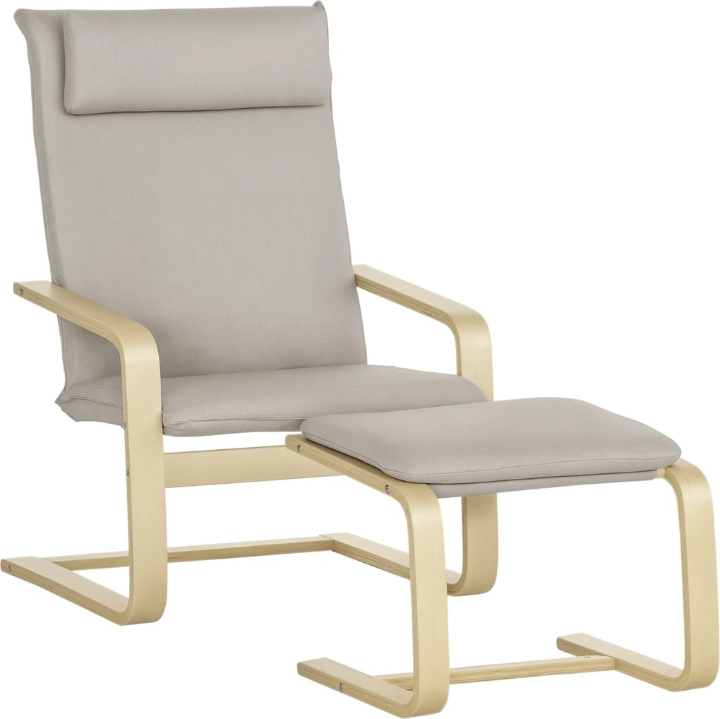 HOMCOM Szövet Kárpitozású Modern Fotel Otománnal Magas Háttámlával és Karfákkal 67x69x100 cm Szürke | Aosom