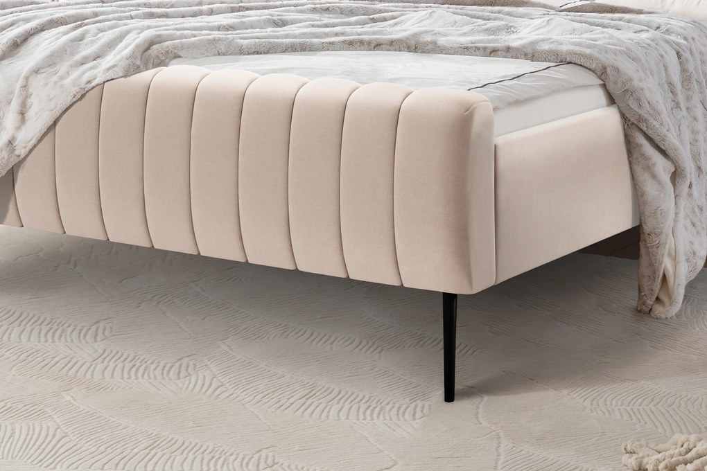 Nicole kárpitozott ágy 160x200 bársony bézs Velluto 2 / fekete lábak