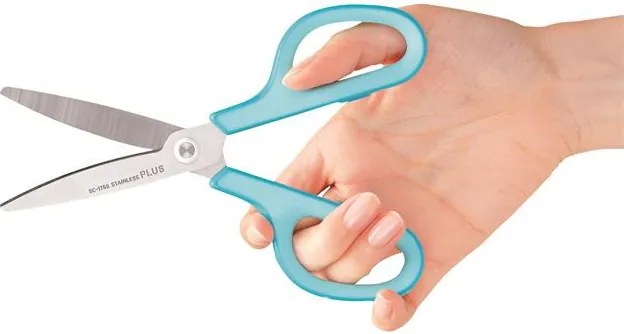 Olló, általános, 17,5 cm, PLUS Fitcut Curve, világoskék (PLUS35052)