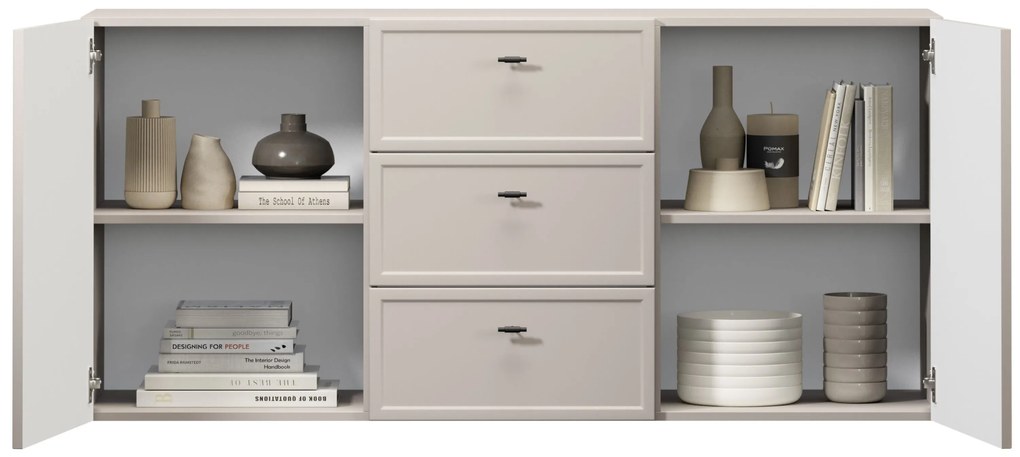 Lorini fali komód 150 cm - kasmír / fekete T-bar fogantyúk