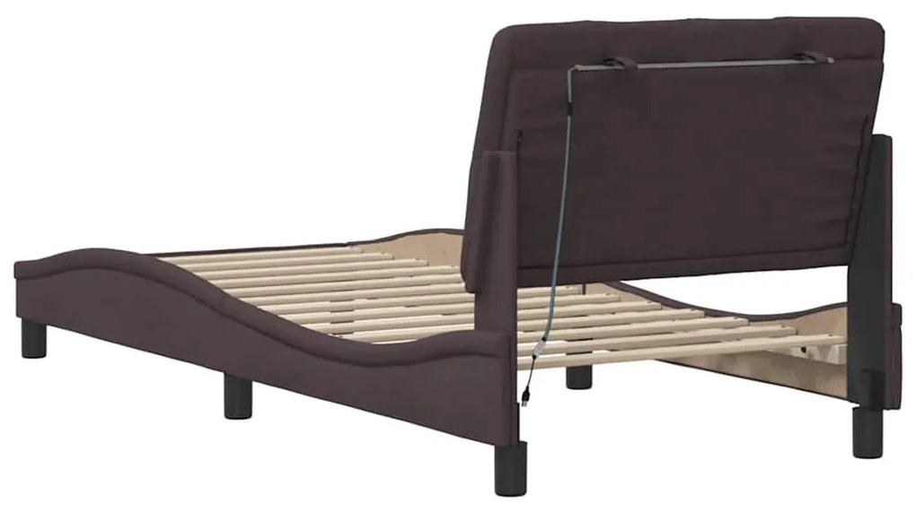 sötétbarna szövet ágykeret LED-ekkel matrac nélkül 90x200 cm