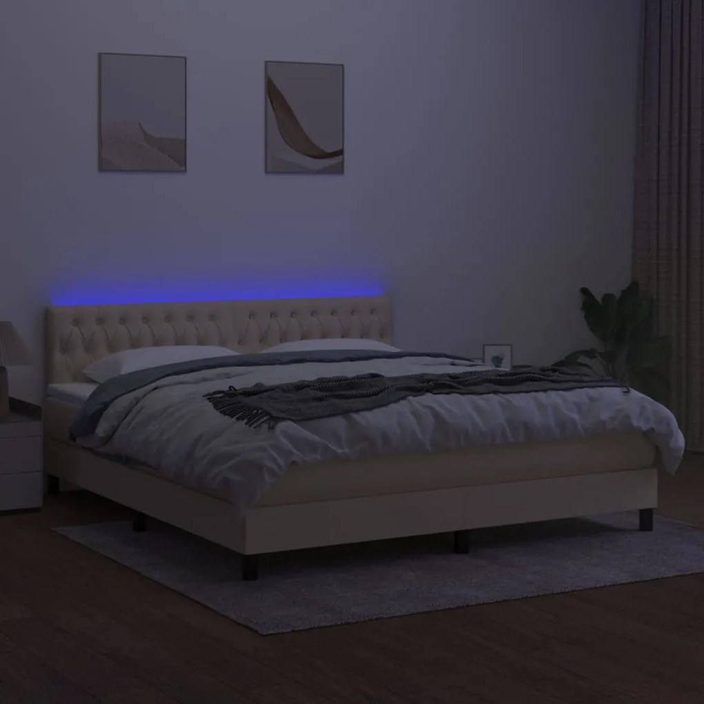 krémszínű szövet rugós és LED-es ágy matraccal 180 x 200 cm