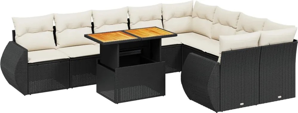 vidaXL 10 részes fekete polyrattan kerti ülőgarnitúra párnákkal