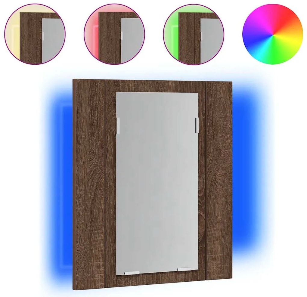 vidaXL barna tölgy szerelt fa tükrös szekrény LED-del 40 x 12 x 45 cm