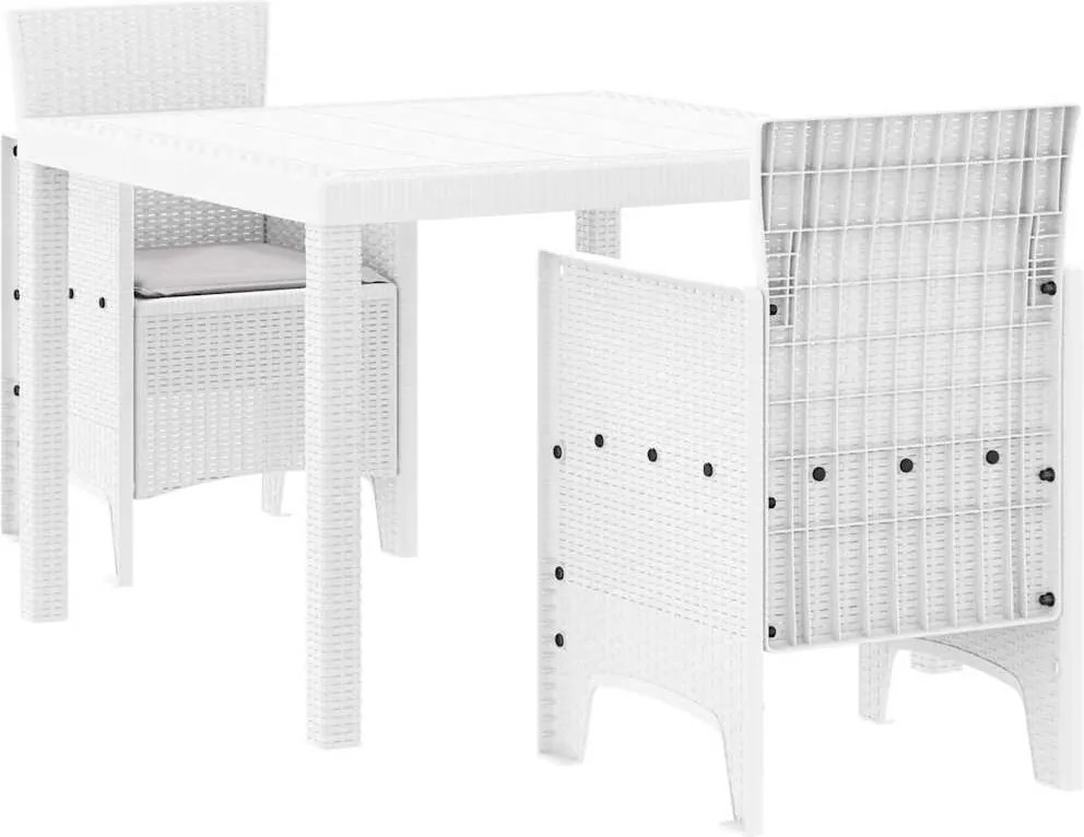 vidaXL Kert étkező szett 3 pcs Fehér Polipropilén