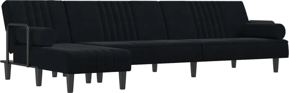 vidaXL fekete L-alakú bársony kanapéágy 260x140x70 cm