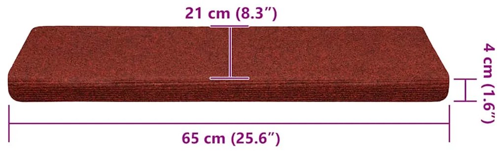 30 db öntapadós lépcsőszőnyeg, 65 x 21 x 4 cm, bordói piros, téglalap alakú széllel