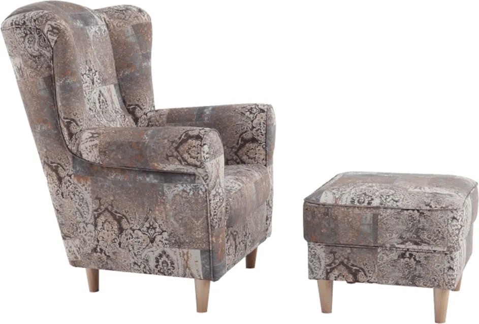 Füles fotel puffal, szövet vintage minta, ASTRID