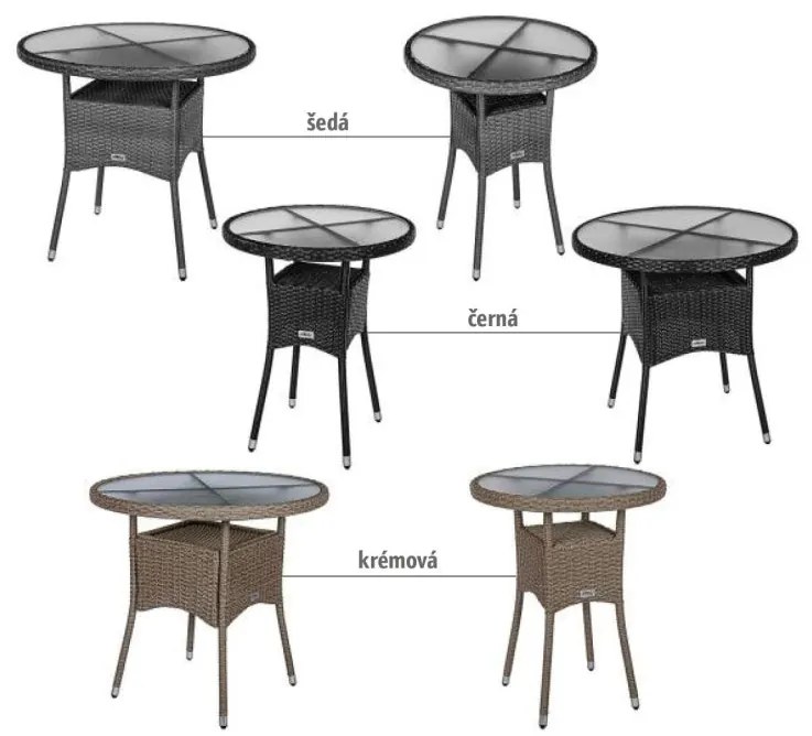 STILISTA Kerti polyrattan asztal 60 x 75 cm fekete