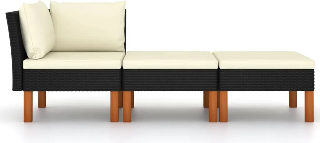 vidaXL 3 részes polyrattan és tömör eukaliptuszfa kerti ülőgarnitúra