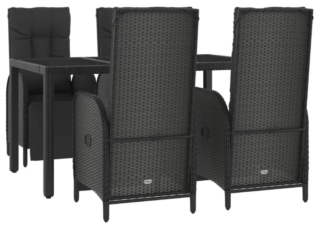 5 részes fekete polyrattan kerti étkezőgarnitúra párnákkal