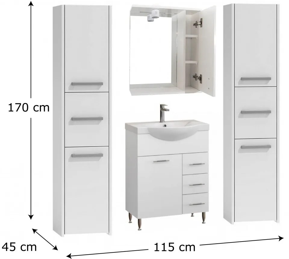 Luna S33 fürdőszoba bútor szett Montano alsószekrény mosdóval és Emilia tükrös szekrénnyel