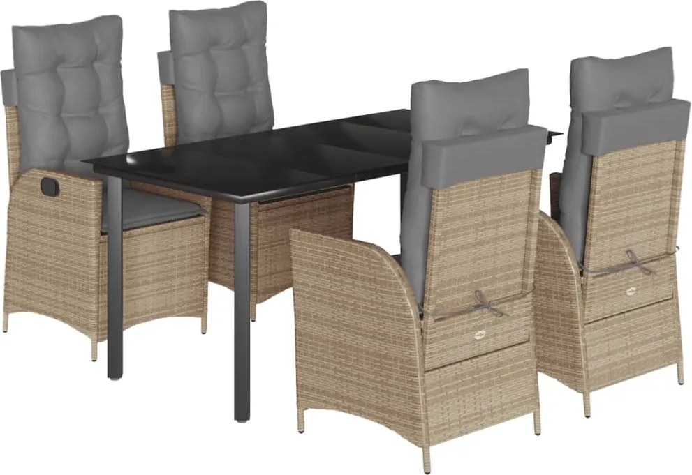 vidaXL 5 részes bézs polyrattan kerti étkezőgarnitúra párnákkal