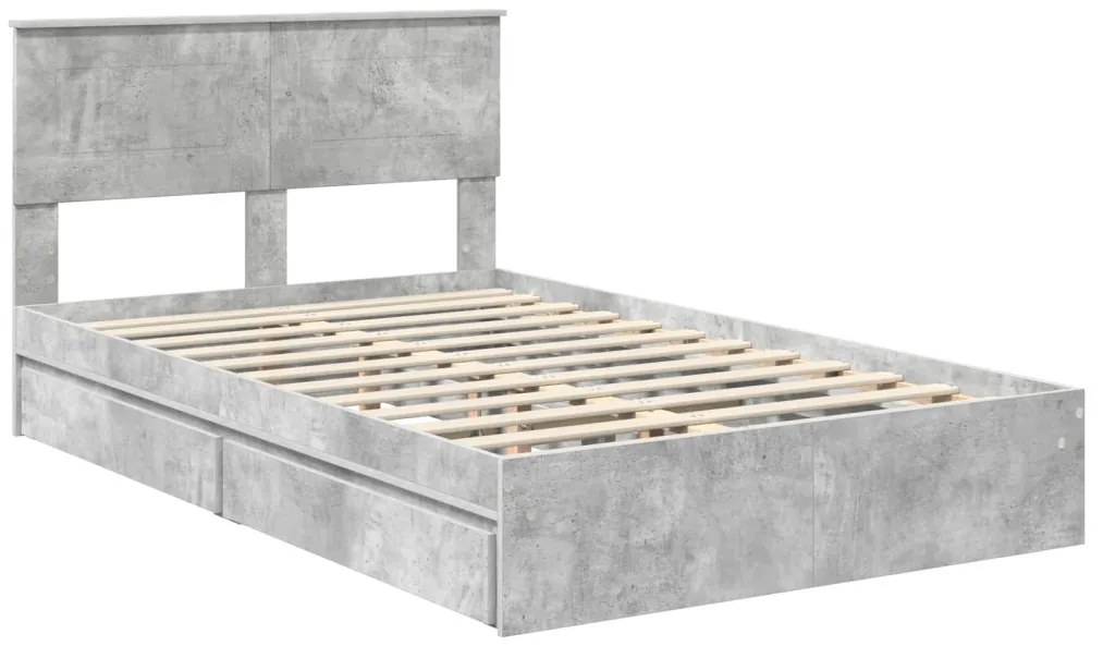 vidaXL Ágykeret fiókkal fejtámlával Beton Szürke 135 x 190 cm Faanyag