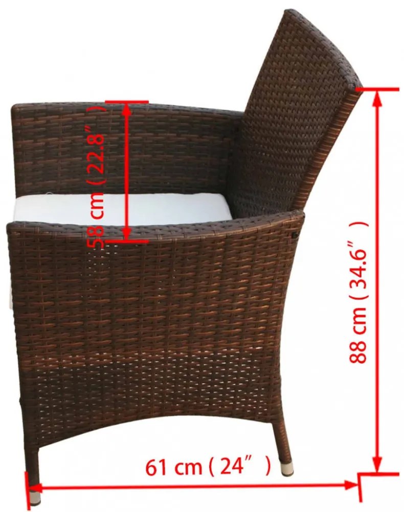 7-részes barna kültéri polyrattan étkezőszett párnákkal