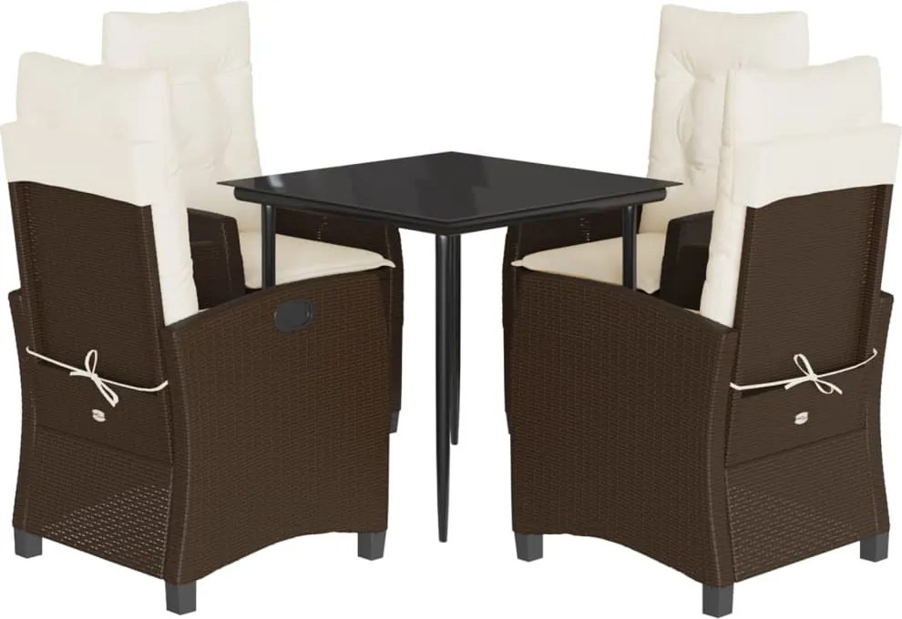 vidaXL 5 részes barna polyrattan kerti étkezőgarnitúra párnákkal